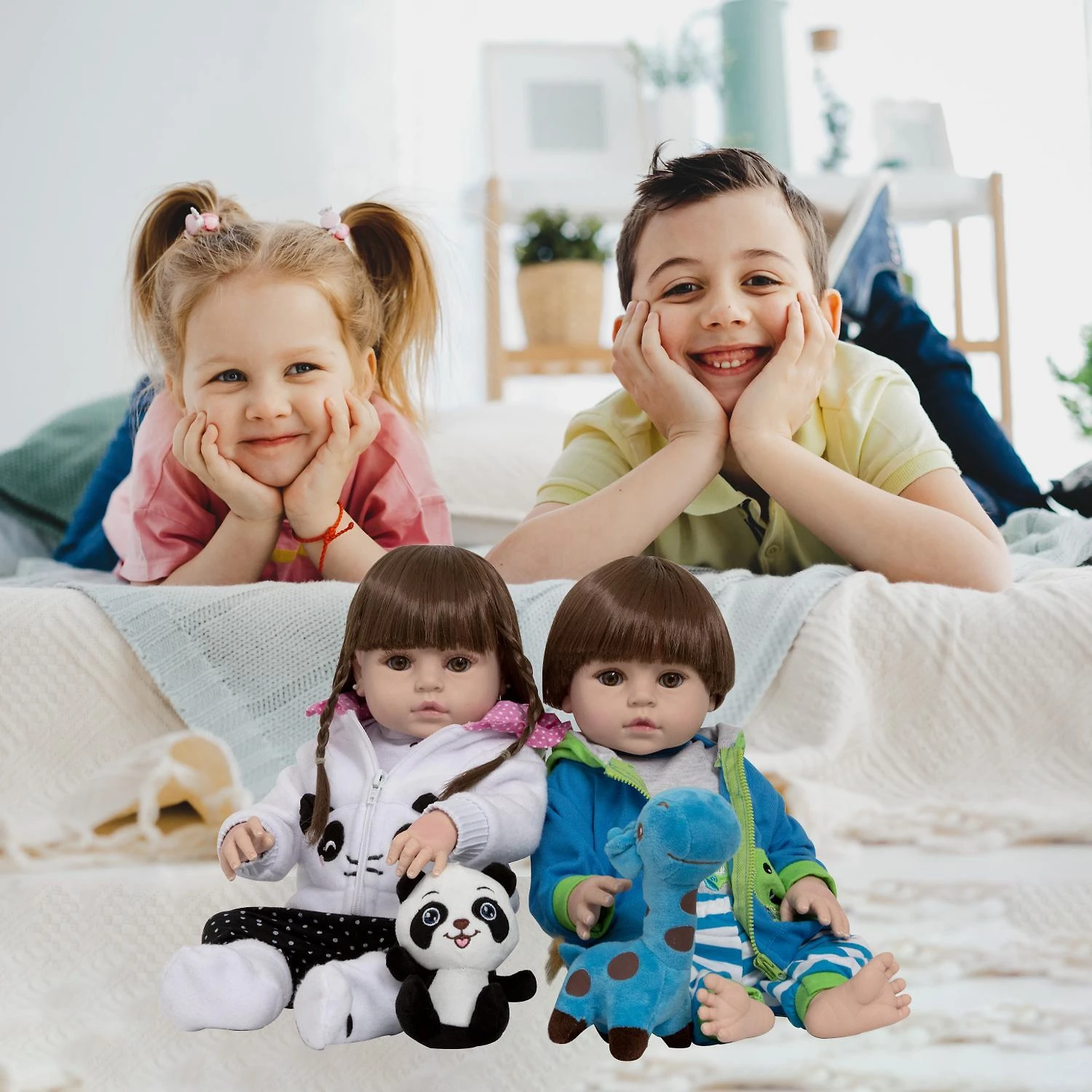 Bebe Reborn Gêmeos Casal Pandinha Girafinha Baby Com Itens