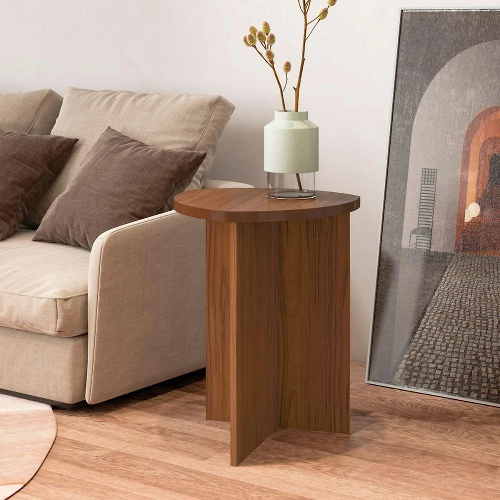 Mesa de Apoio Delta 60cm Redonda Tampo MDF Estrutura MDF-MDP Cedro Marrom Artely
