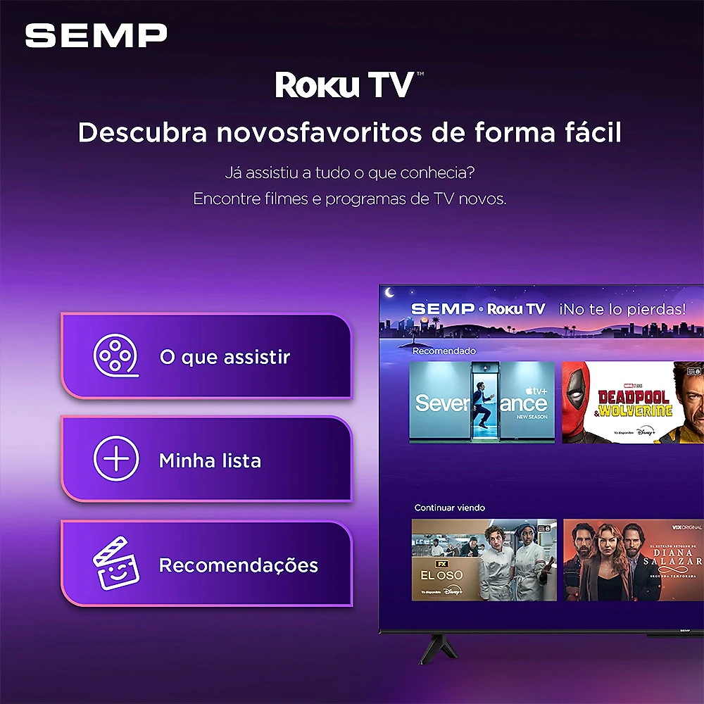 Smart TV Semp 43 Polegadas LED Full HD S42R Roku TV Wi-Fi Dolby Audio Brilho até 240 Nits 43S42R