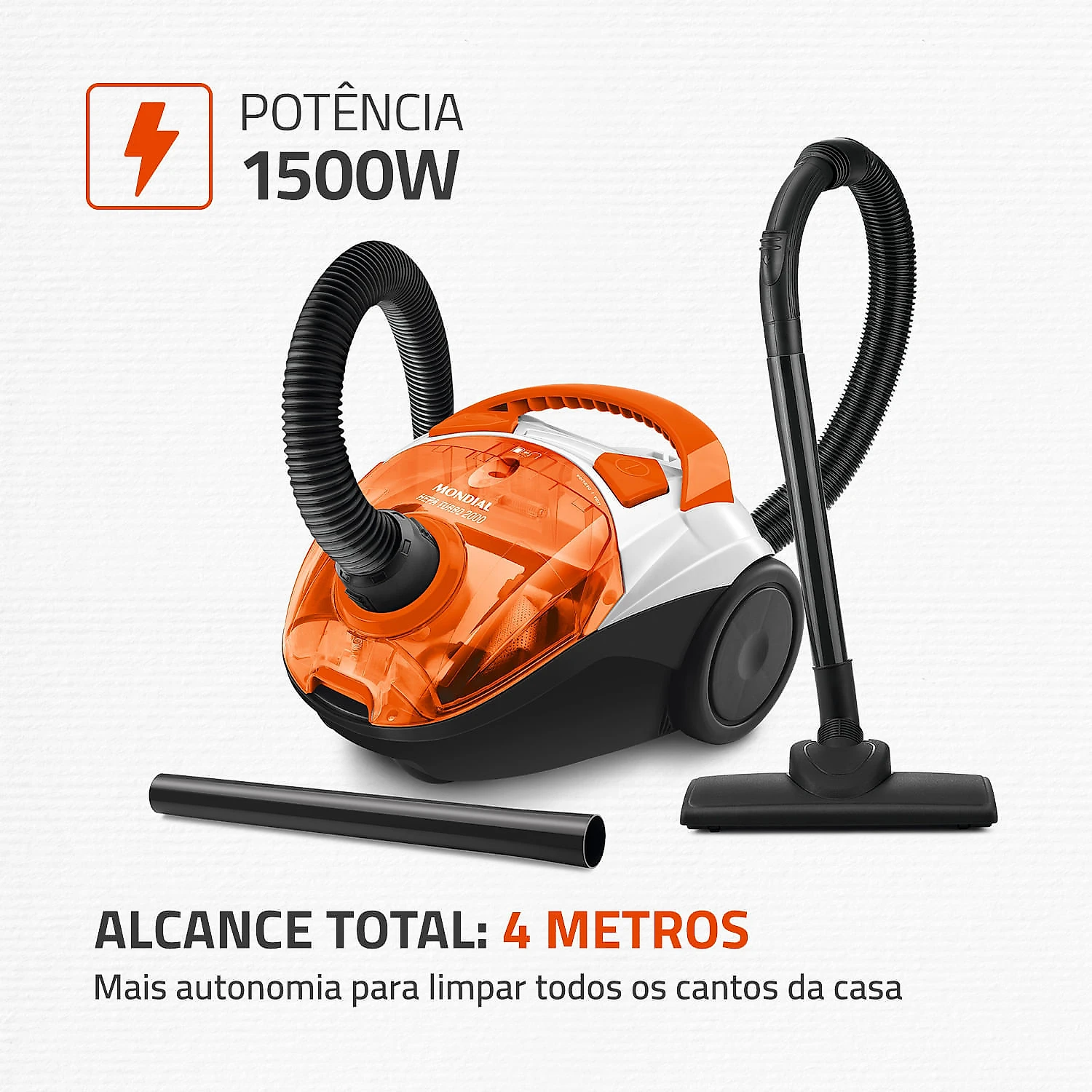 Aspirador de Pó Mondial Turbo Hepa AP-15 ASPIRADOR PO-127V-BRANCO/LARANJA