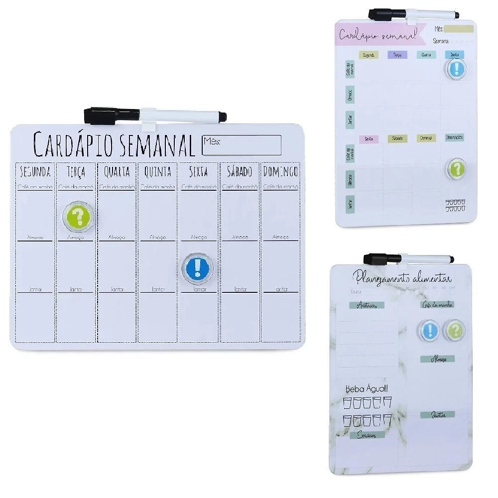 Cardapio Semanal Lousa Planejamento Alimentacao Magnetica Planner Dieta Quadro Anotacoes Refeicao Imas Caneta
