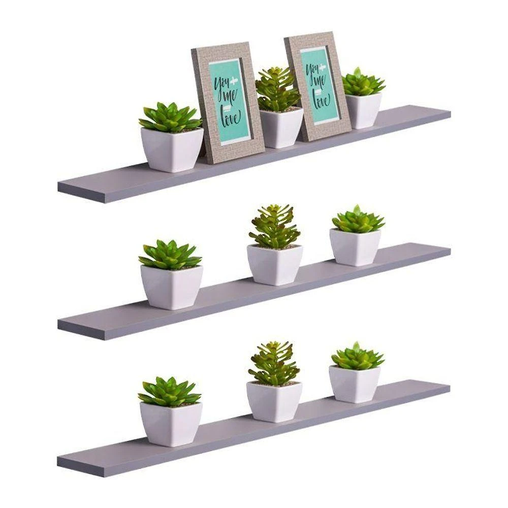 Kit 3 Prateleiras Crie Fácil 80X10CM MDP Suporte Invisível Moderno Sala Cinza Claro Mercado