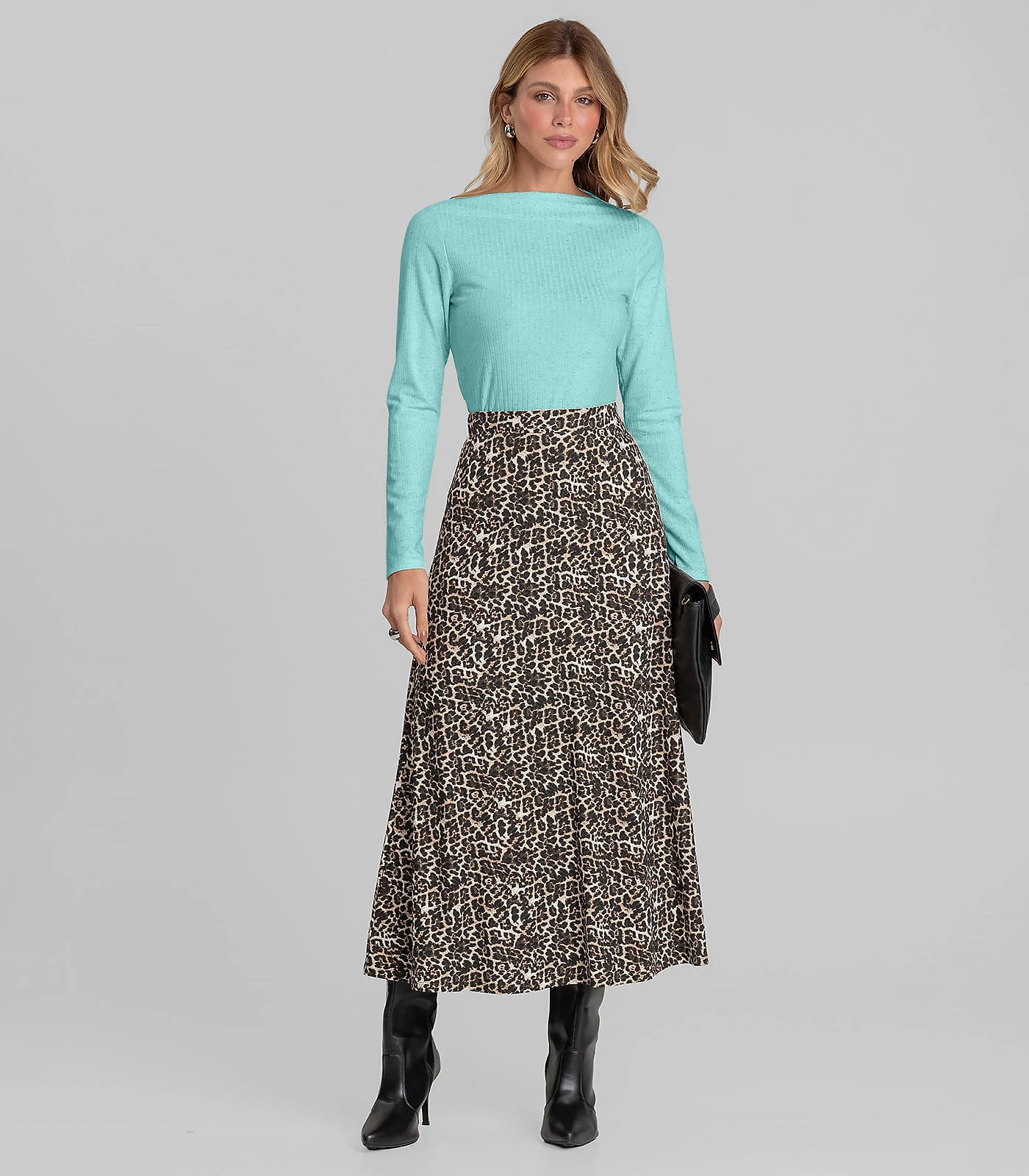 Miniatura Blusa Feminina Manga Longa Canelada Dianna Azul G