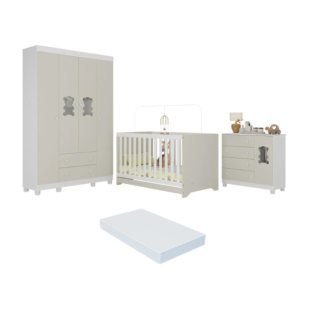 Quarto de Bebê Completo com Berço Americano 3 em 1 Colchão Incluso Fofura Multimóveis MP4661