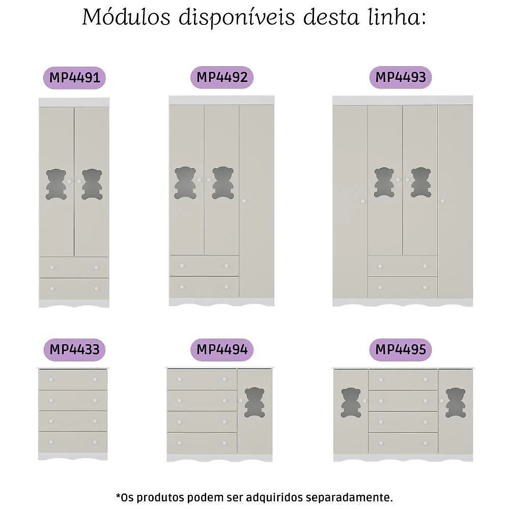 Quarto De Bebê Completo Com Berço Americano 3 Em 1 Doçura Multimóveis MP4646 Branco-off White