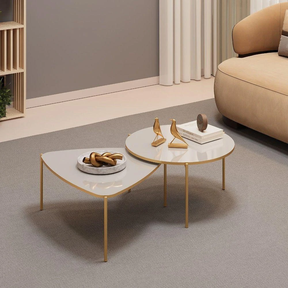 Conjunto Mesas de Centro Lina e Cleia Bali MDF Metal 118CM Dourado Mabe Magazine