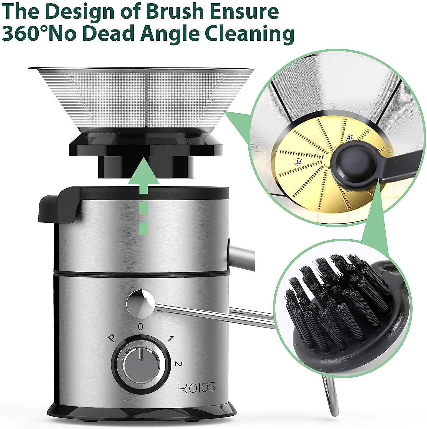 KOIOS JE70 Centrifuga de Frutas 3 Velocidades Aço Inoxidável 1 10V1200W Prata