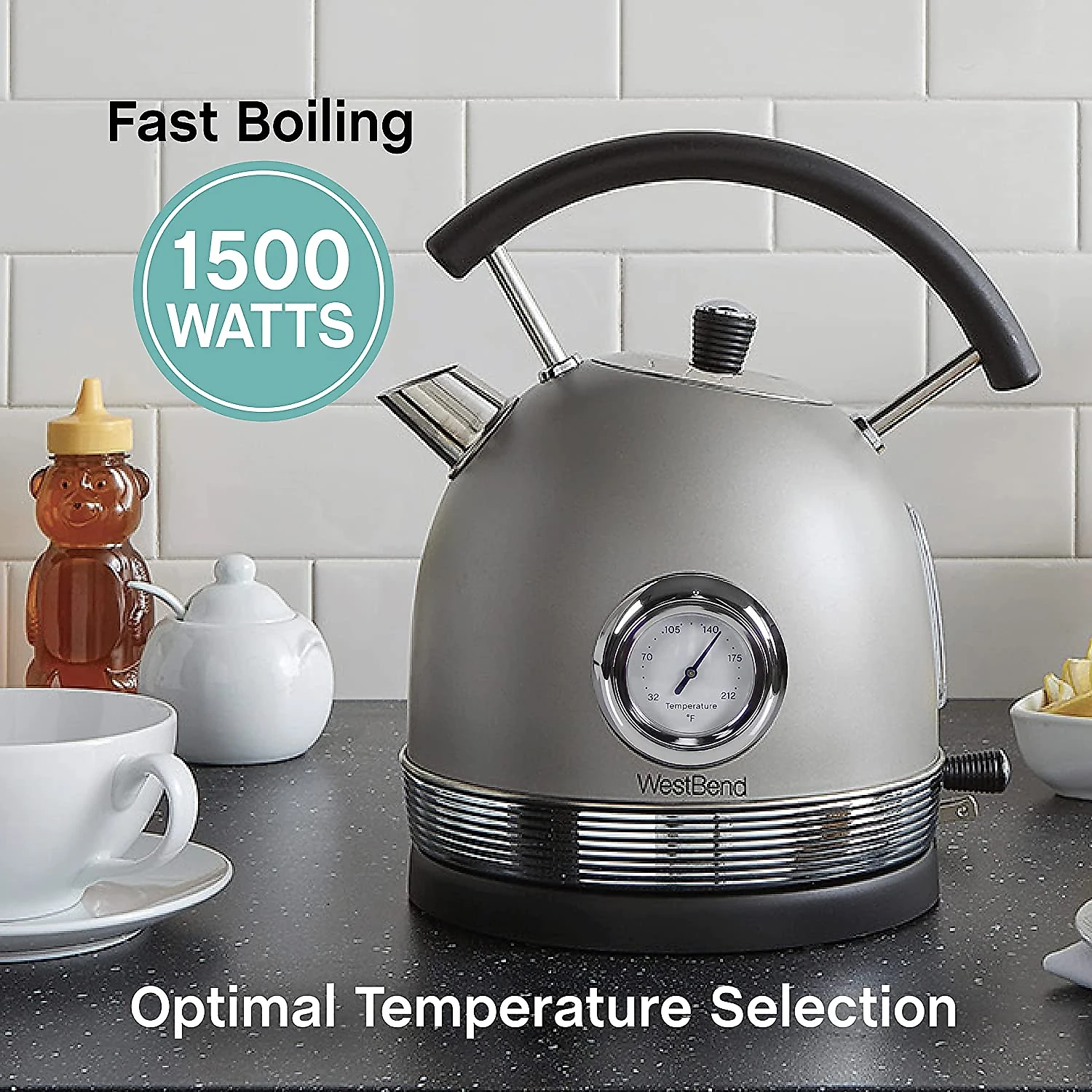 West Bend KTWBRTGR13 Chaleira Elétrica 17L com Desligamento Automático e Proteção de Fervura 110V1500W Cinza