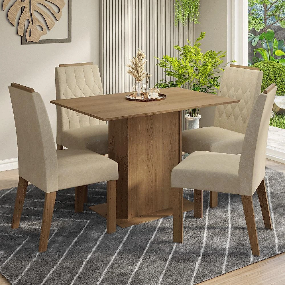 Conjunto sala de jantar tampo de madeira 4 cadeiras rustic/imperial romã madesa
