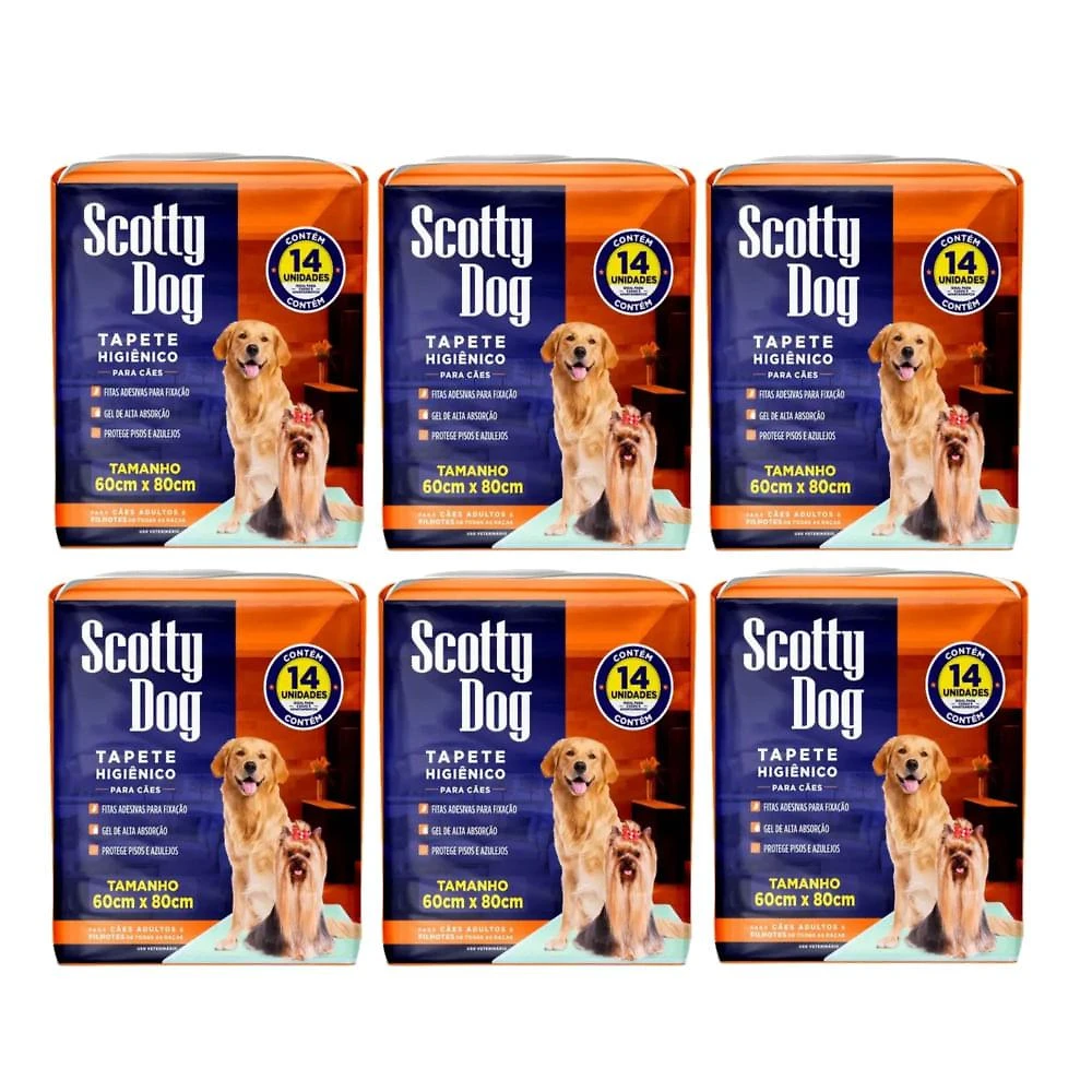 Kit 84 Tapetes Higiênicos Scotty Dog 60x80cm (6 Pacotes de 14 Unidades)