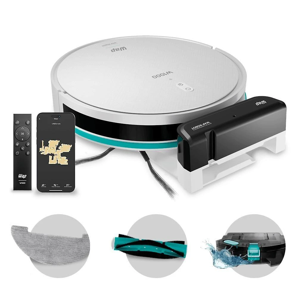 Robô Aspirador de Pó WAP Robot W1000 2400PA 160 Min Função MOP e Controle App Branco Bivolt