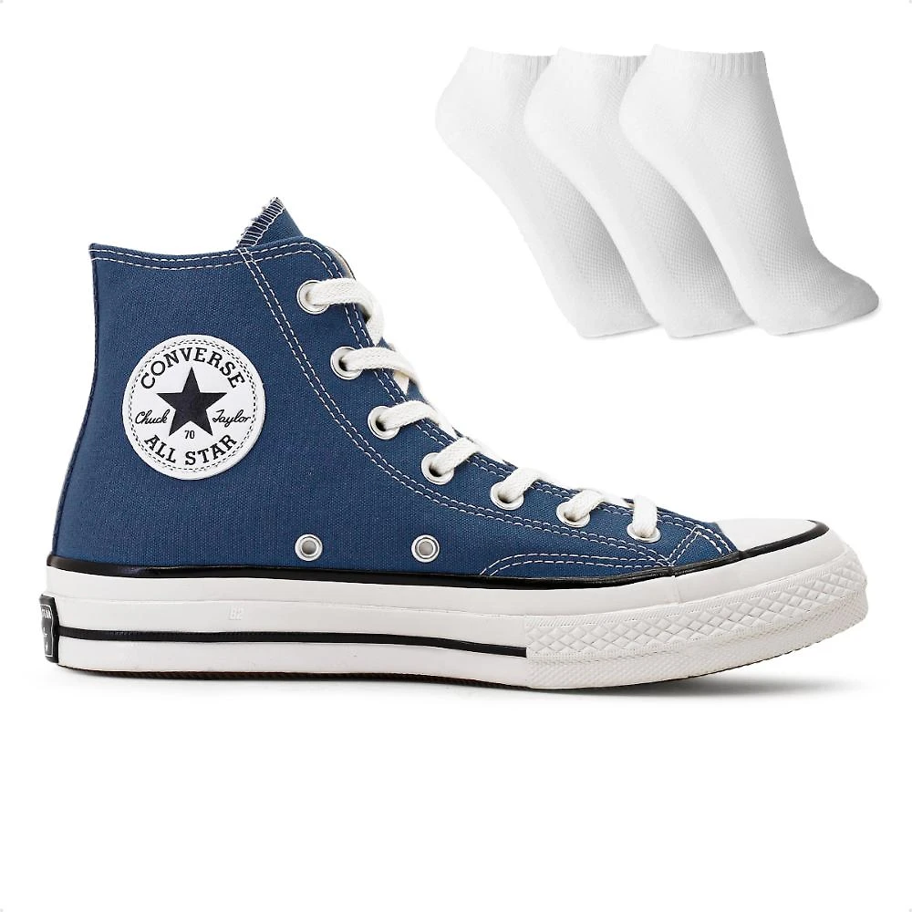 Miniatura Tênis Converse Chuck 70 Vintage All Star + 3 Pares de Meias Marinho / Branco - 33