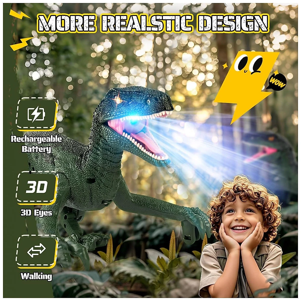 Joguete de Dinossauro para Crianças: Controle Remoto , com Passeio, Sons Realistas, Modo Demonstração, Recarregável - Rcfunkid