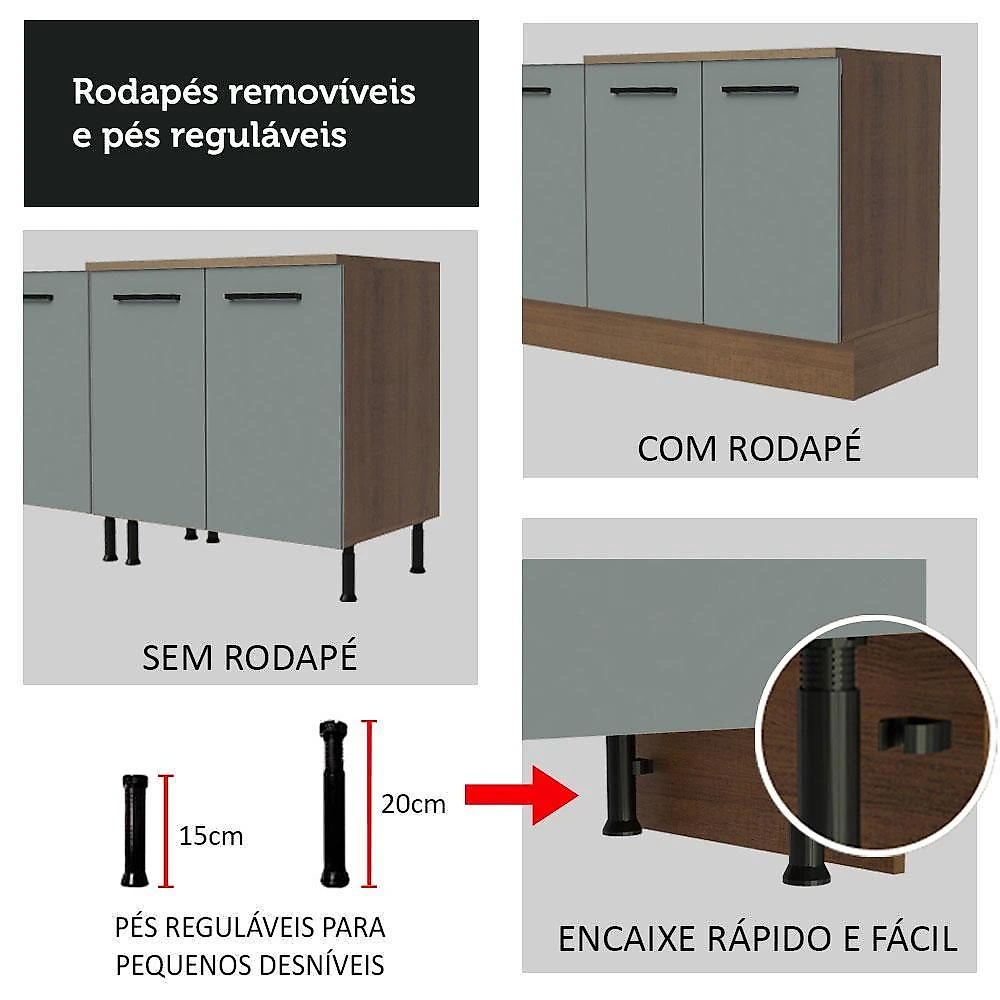 Balcão armário de cozinha 40 cm 1 porta rustic/cinza agata madesa