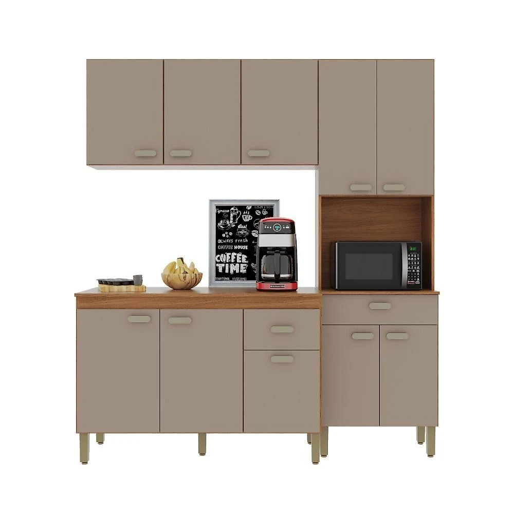 Cozinha Compacta Modulada Mariana 10 Portas 2 Gavetas MDF-MDP 180cm Freijó-camurça webcontinental-7899208865183