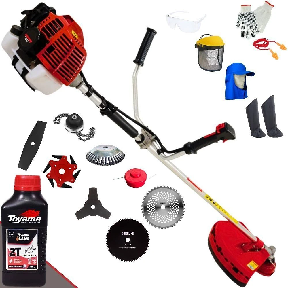 Roçadeira Kawashima Kw52l 52c 2,5hp + Faca 2 Pontas + Faca 40 Dentes + Faca 80 Dentes + Faca 6 Pontas + Escova 38c