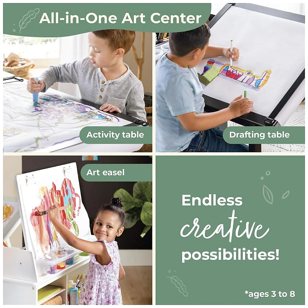 Mesa de arte infantil Guidecraft Design Studio White 3 em 1 com cavalete e banco ajustável 107cm
