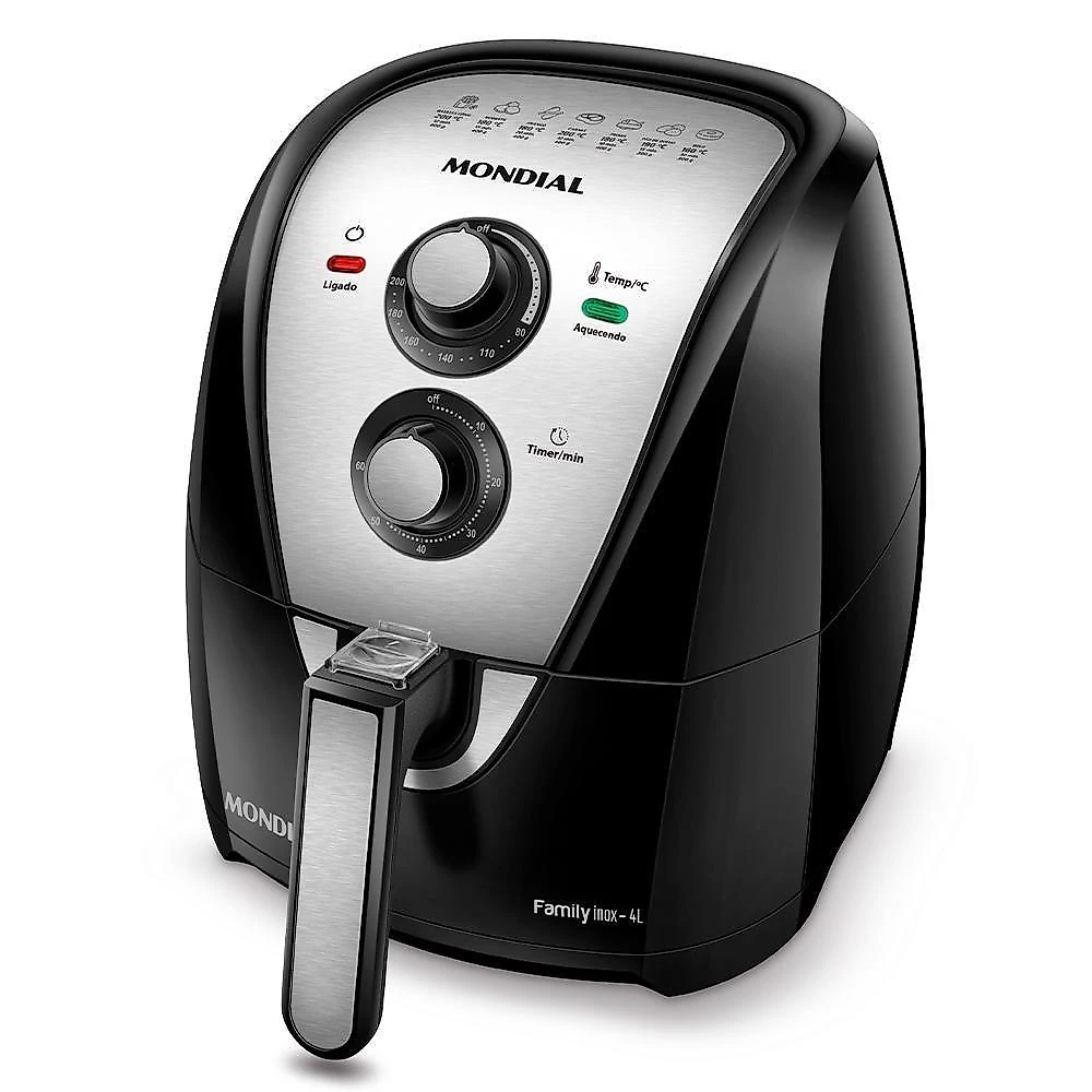 Fritadeira Elétrica Air Fryer c/4 Lts Mondial Preta/Inox 110V