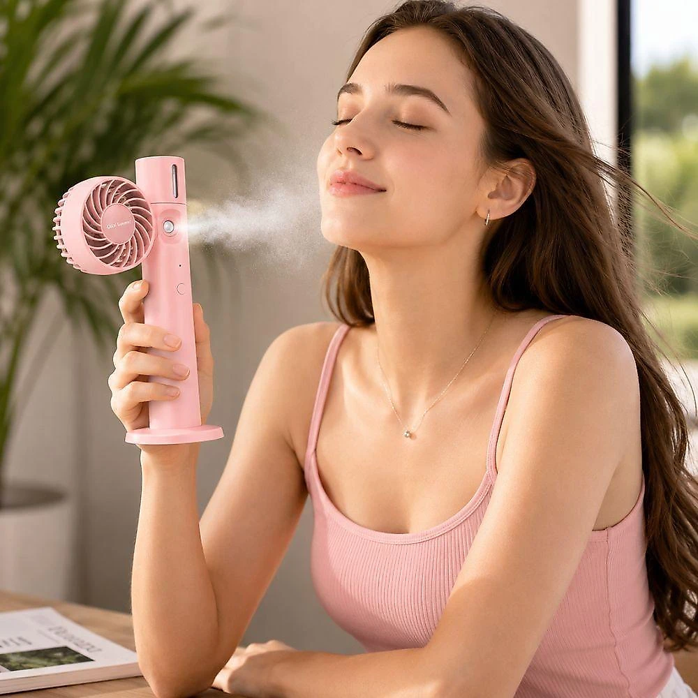 Ventilador Portátil Yeet 3 Pás 2 Velocidades Rosa com Spray de Água 5V
