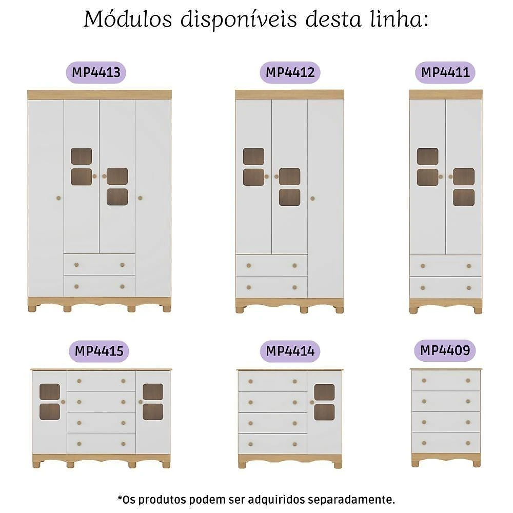 Quarto De Bebê Completo Com Berço 3 Em 1 Com Colchão Incluso Luna Multimóveis MP4536 Madeirado-branco