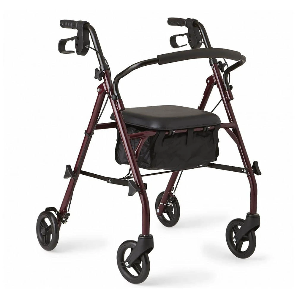 Andador Adulto Idoso com Apoio de Braço, Assento Acolchoado e Cesto, Suporta até 158 kg, Vinho, MEDLINE MDS86850ESKD, B...