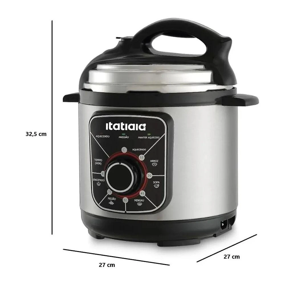 Panela de Pressao Eletrica Itatiaia Essencial Inox 5L 900W Segura Preto 220V