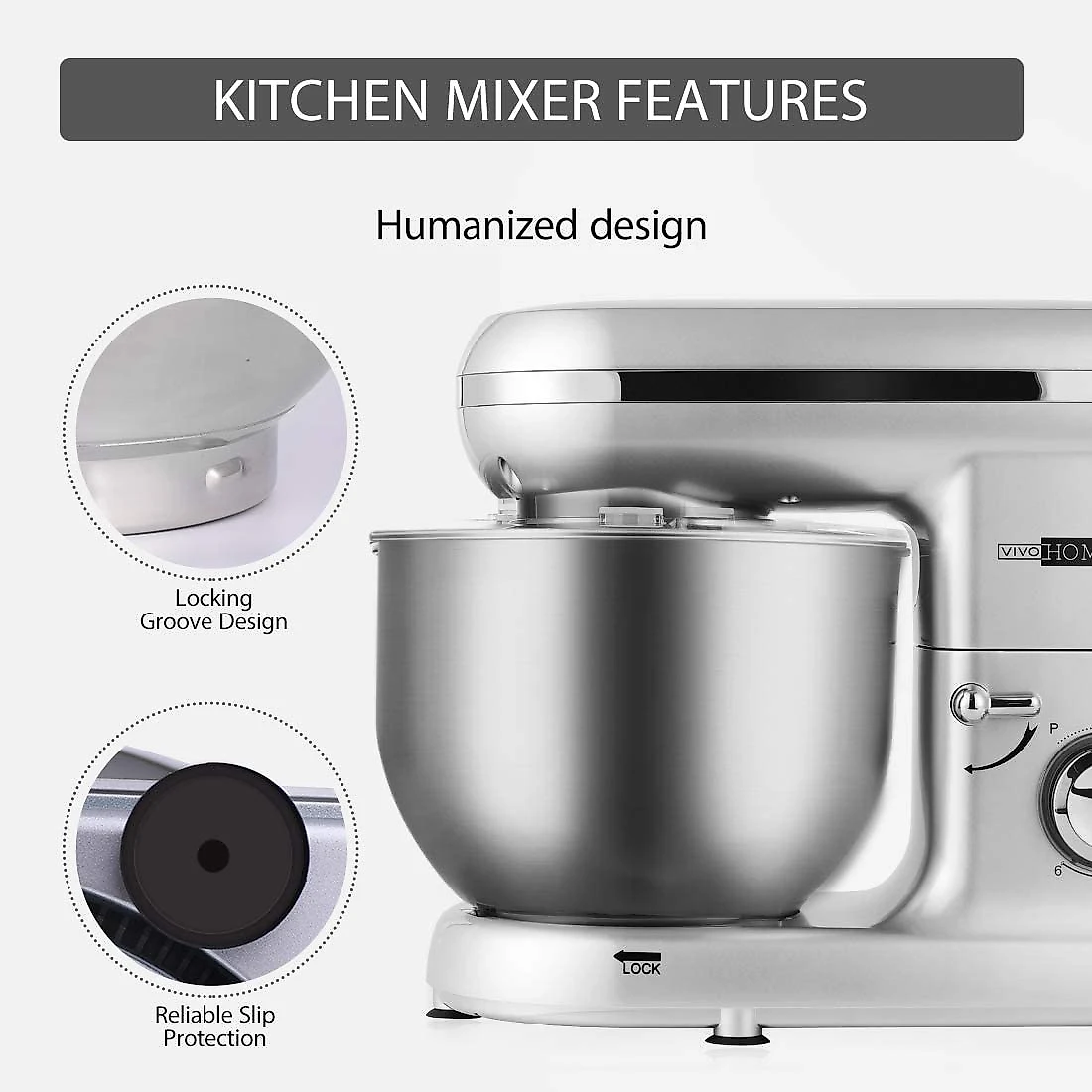 VIVOHOME BatedeiraMixer 650W 6 Velocidades 6L Prata 110V