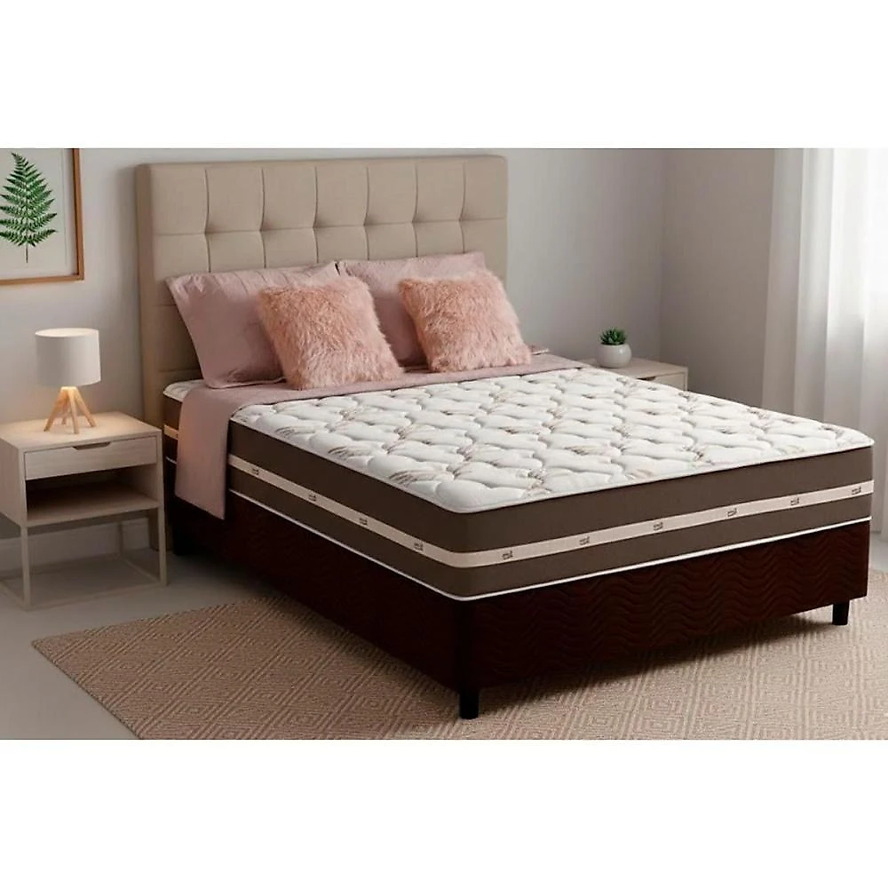 Cama Box com Colchão Solteiro Suede Brown Euro Pillow Molas Bonnel Anjos