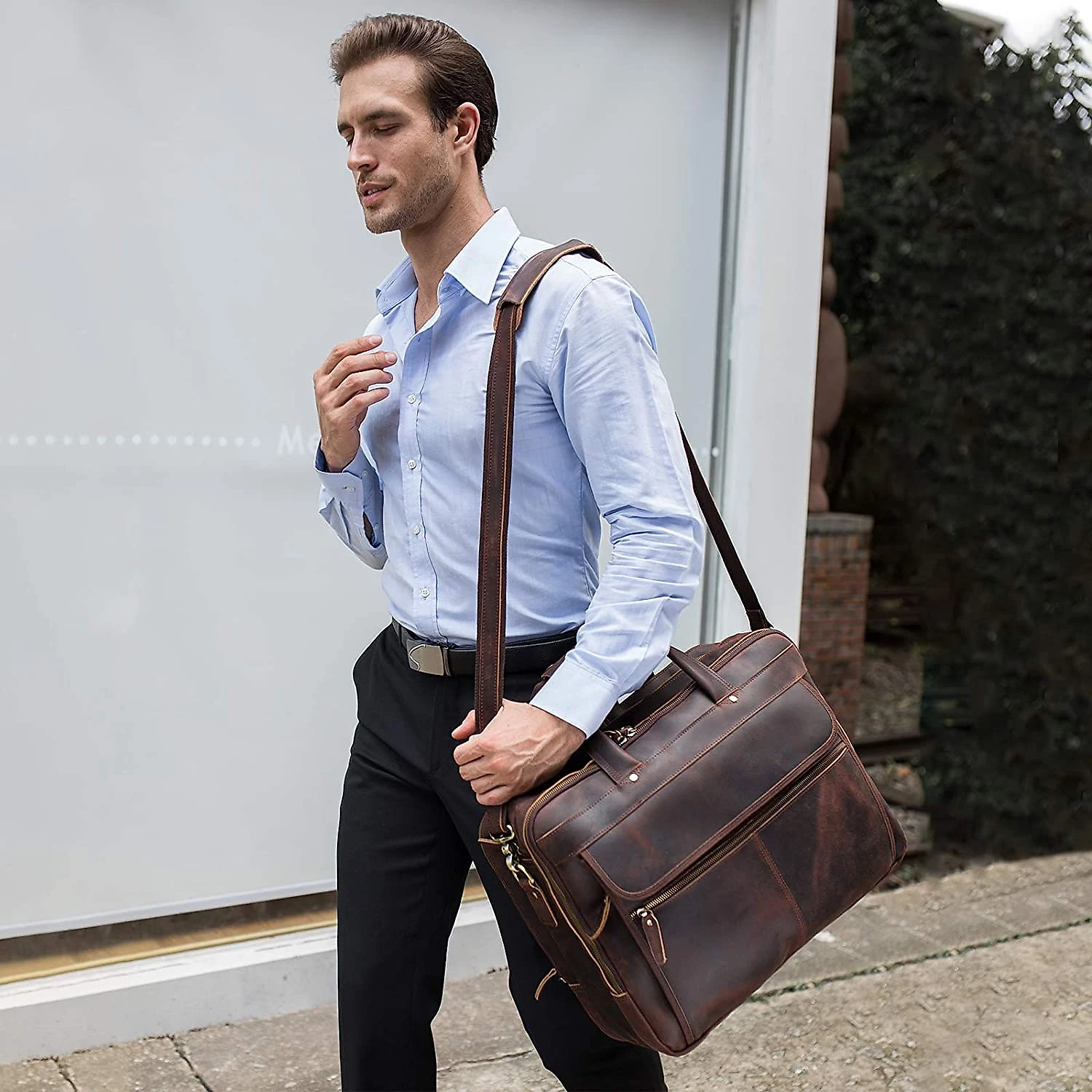 Polare Maleta de Couro Masculina pTrabalho e Laptop até 43 cm