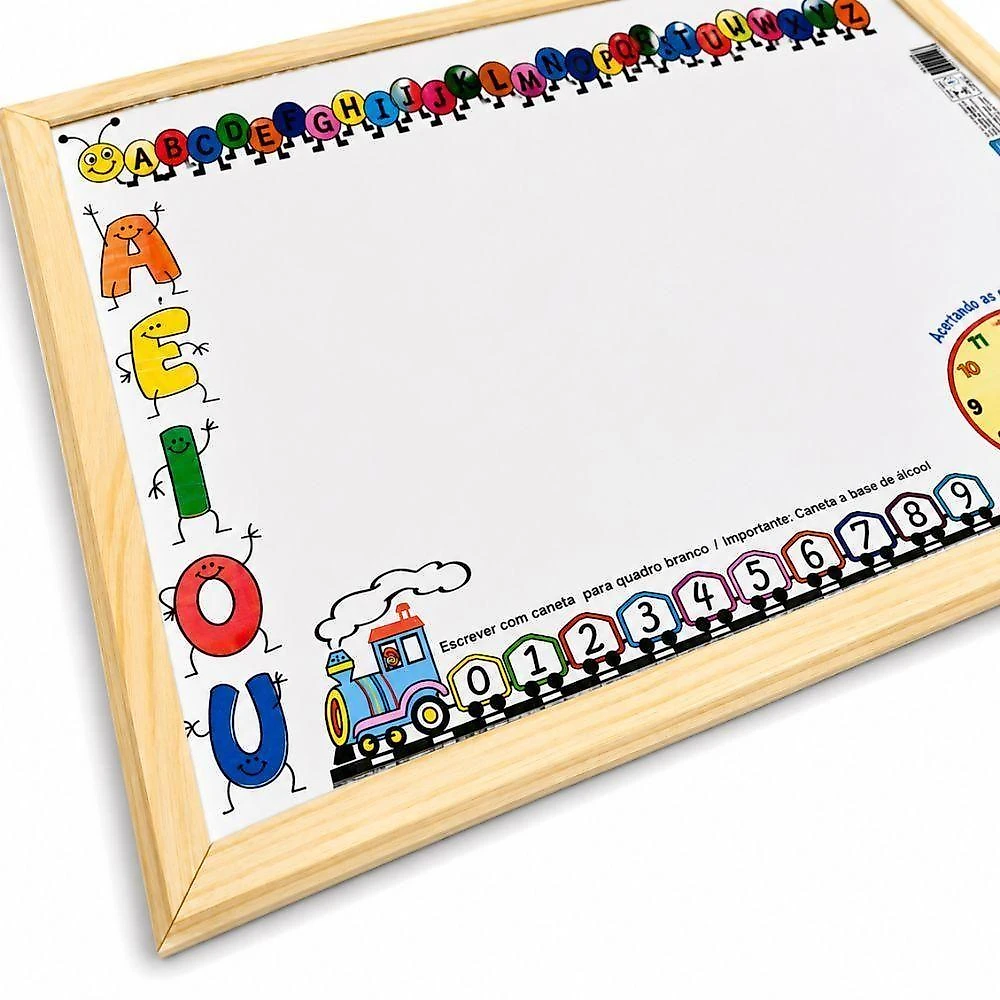 Quadro Branco Infantil Lousa Magik Branca Educativa Letras Numeros Relogio Madeira Yeet