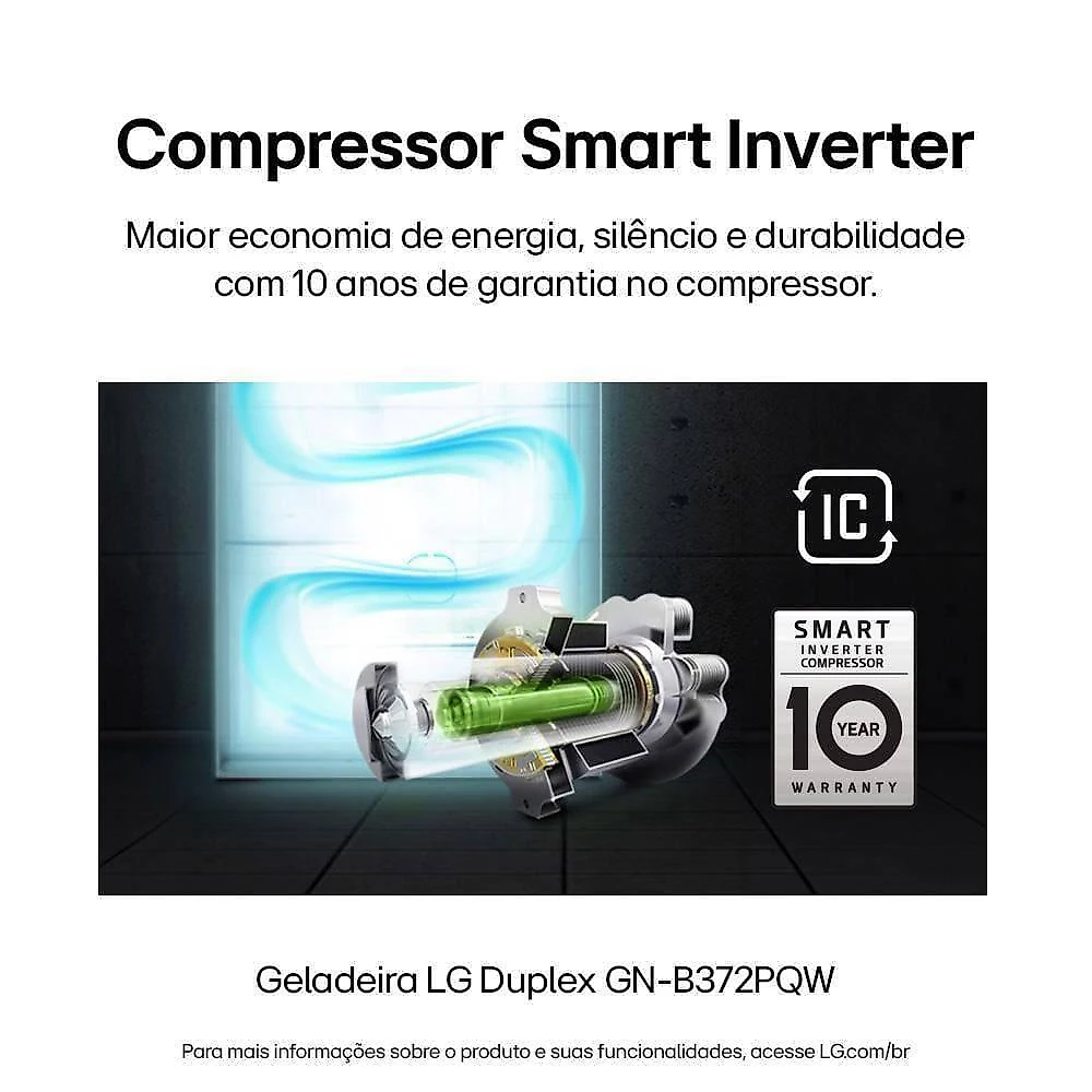 Geladeira lg frost free gn-b372pqw duplex com tecnologia smart inverter, linear cooling e multi air flow branca - 375 litros 110