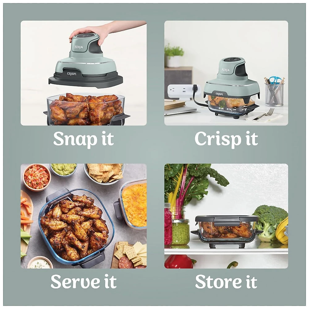 Ninja Crispi Air Fryer Fritadeira - Forno de Vidro Portátil, Compacto e Poderoso, 3,78 litros, 6 Copos, Contêineres de Vidro CleanCrisp