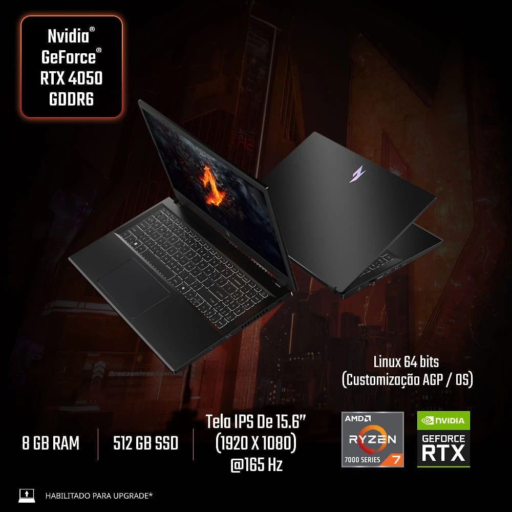 Miniatura Notebook Gamer Acer Nitro V15 ANV15-41-R6J0 AMD Ryzen™ 7 7735HS 8GB RAM 512GB SSD RTX 4050 Linux 15.6”