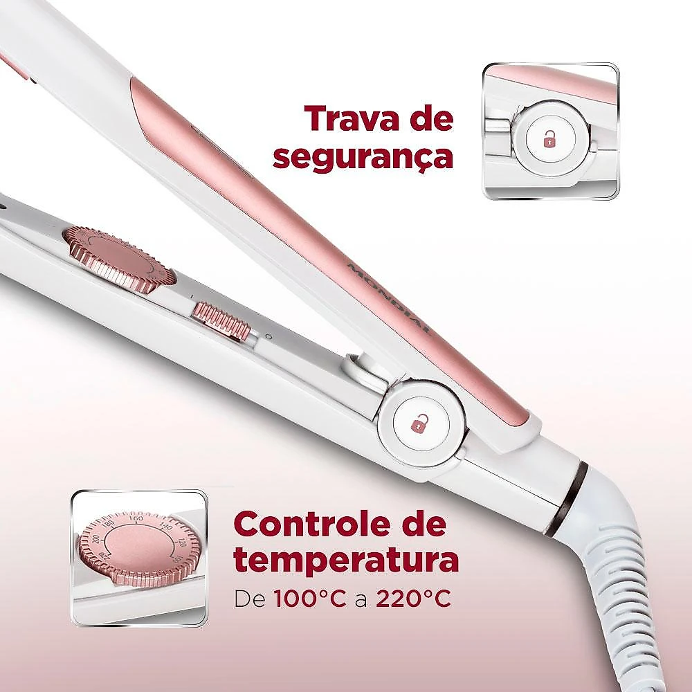 Prancha de Cabelo Alisadora Mondial White Rose Line P50 Bivolt Bivolt