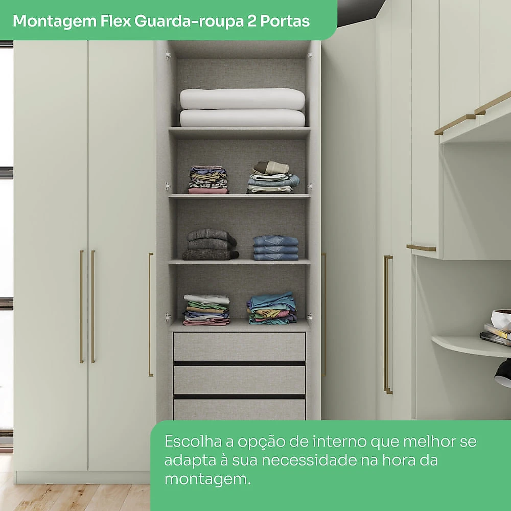 Guarda Roupa Modulado De Canto 5 Portas 3 Gavetas Bellagio Casa 812 Areia HP
