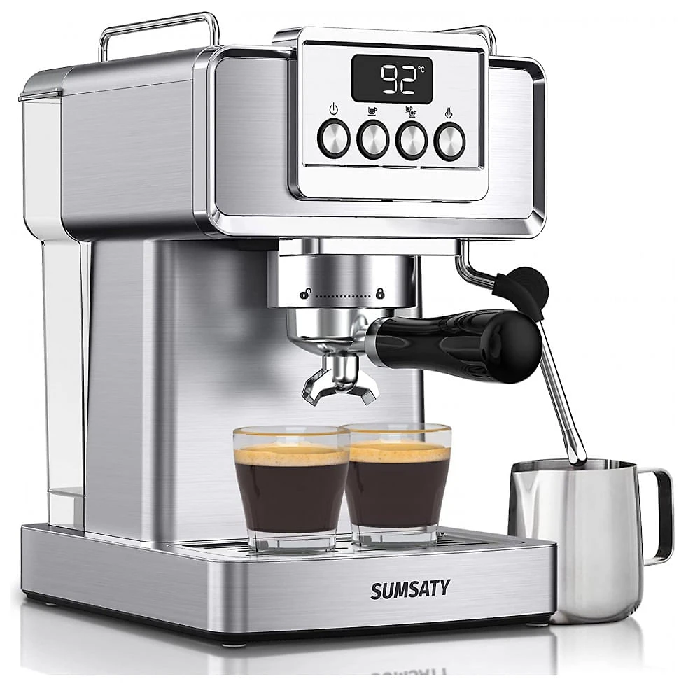Máquina de Café Expresso 20 Bar SUMSATY 1,8 L de Capacidade com Vaporizador, Aço Inoxidável 110V