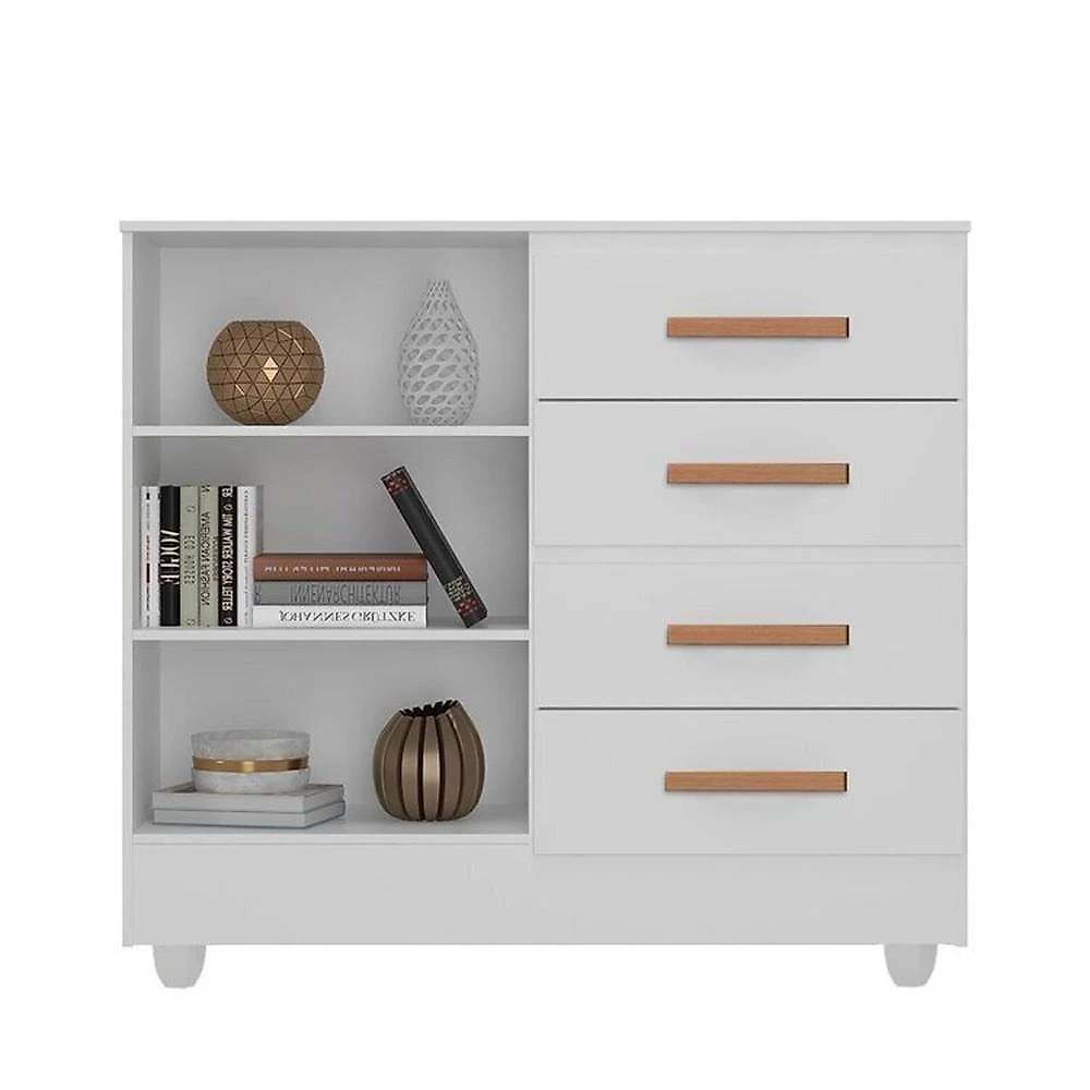 Quarto Bebê Infantil com Guarda-roupa 4 Portas e 2 Gavetas com Cômoda 4 Gavetas e 2 Portas Lite Branco