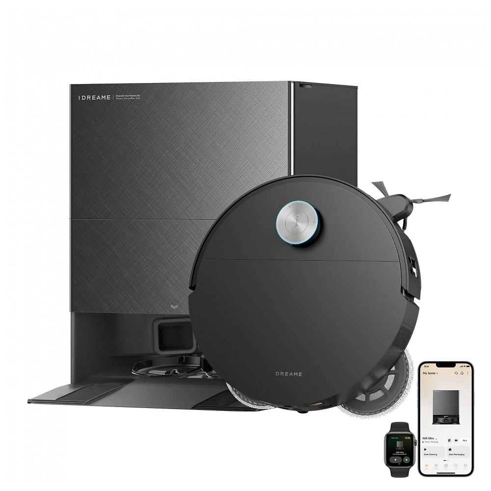 Robô Aspirador Dreame X60 Ultra Preto 35.000Pa Aspiração e Esfrega Base Multifuncional 10em1 Auto-Limpeza