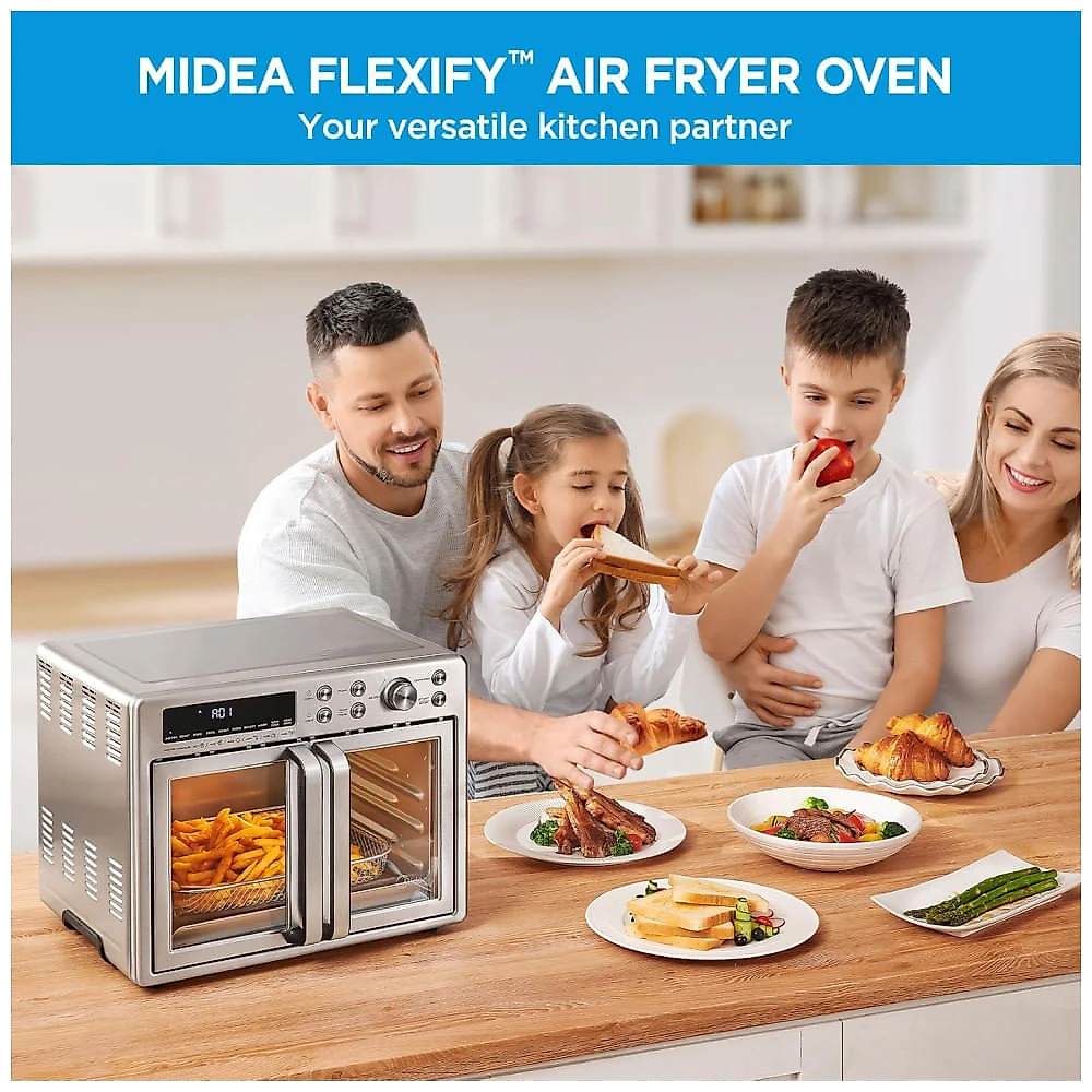 Forno e Fritadeira Elétrica Midea Flexify 10 em 1, 25L, Air Fryer com Portas French Door, 25% mais rápido, 90% menos óleo, aço inox, cozinha 110v