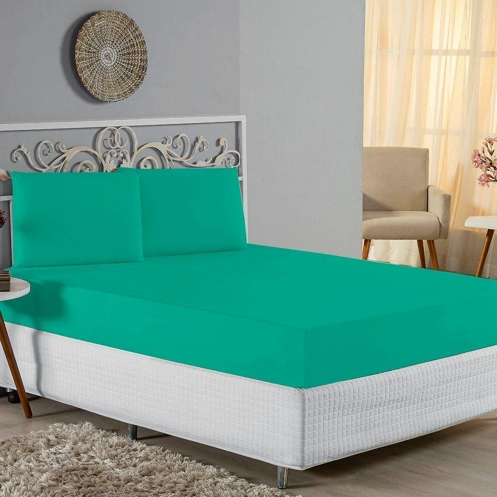 Jogo De Cama Queen Nobre 3 Peças Lençol Com Elástico De 30cm De Altura Malha 100% Algodão - Jade