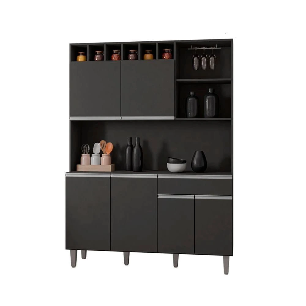 Armário de Cozinha Robin 6 Portas 1 Gaveta MDP 130CM Cinza Casah