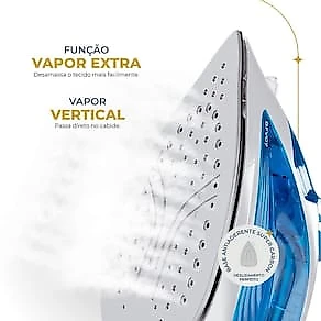 Ferro de Passar Britânia BF07 Base Antiaderente Vapor Vertical Reservatório Azul 110V