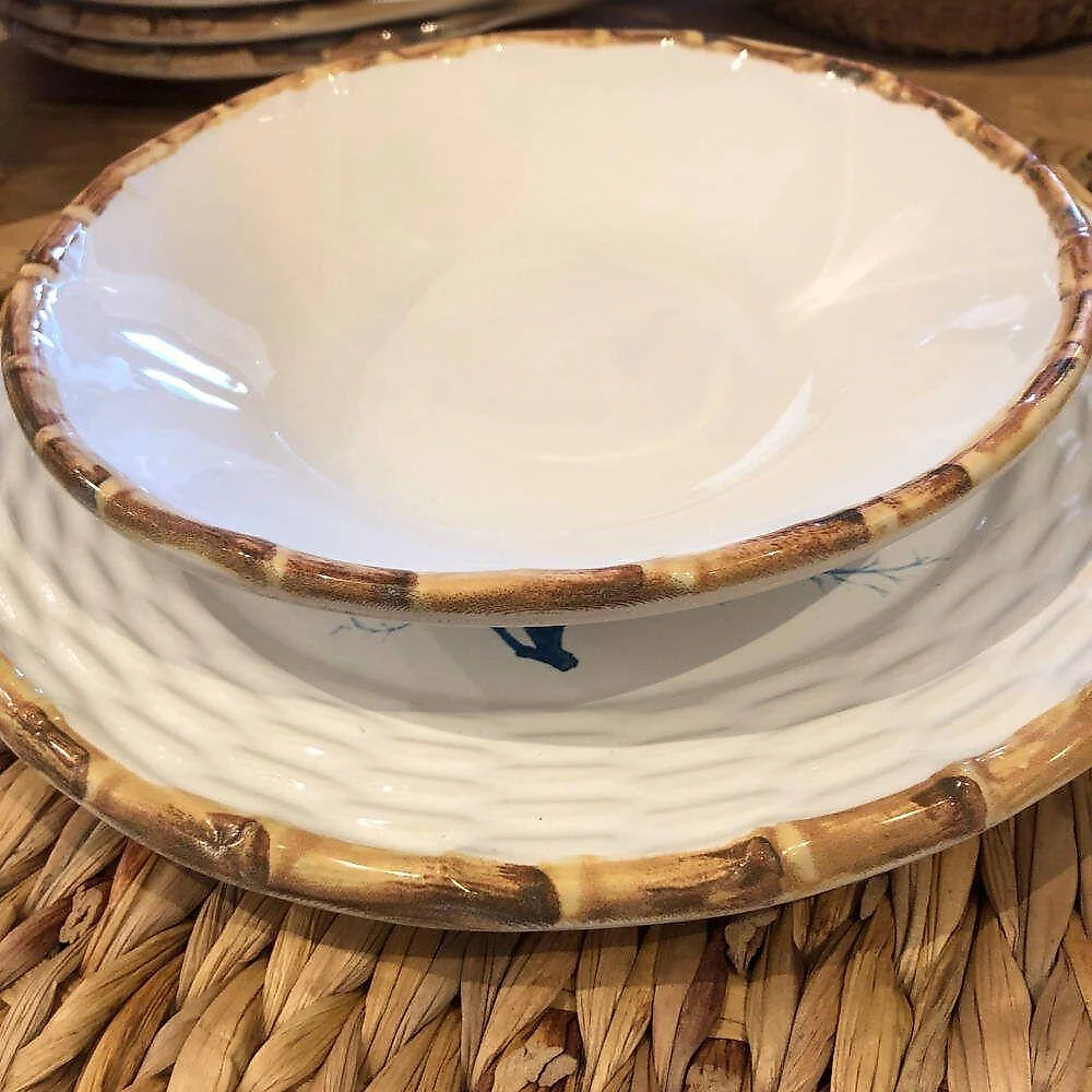 Jogo 12 Pratos Fundo Bowl Coup Cerâmica Bambu Scalla 20cm