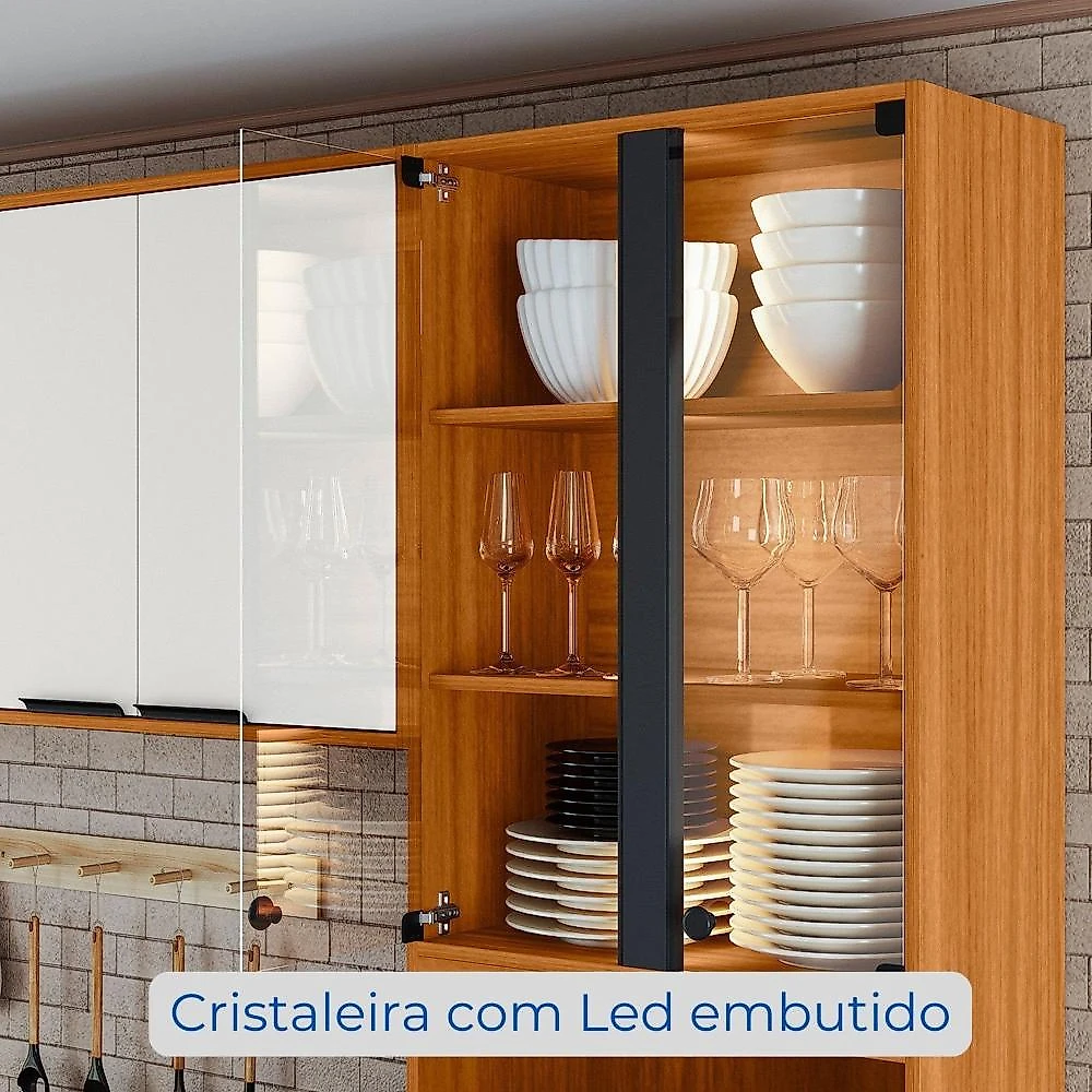 Paneleiro Cristaleira 4 Portas Ravena Freijo/Off Acetinado