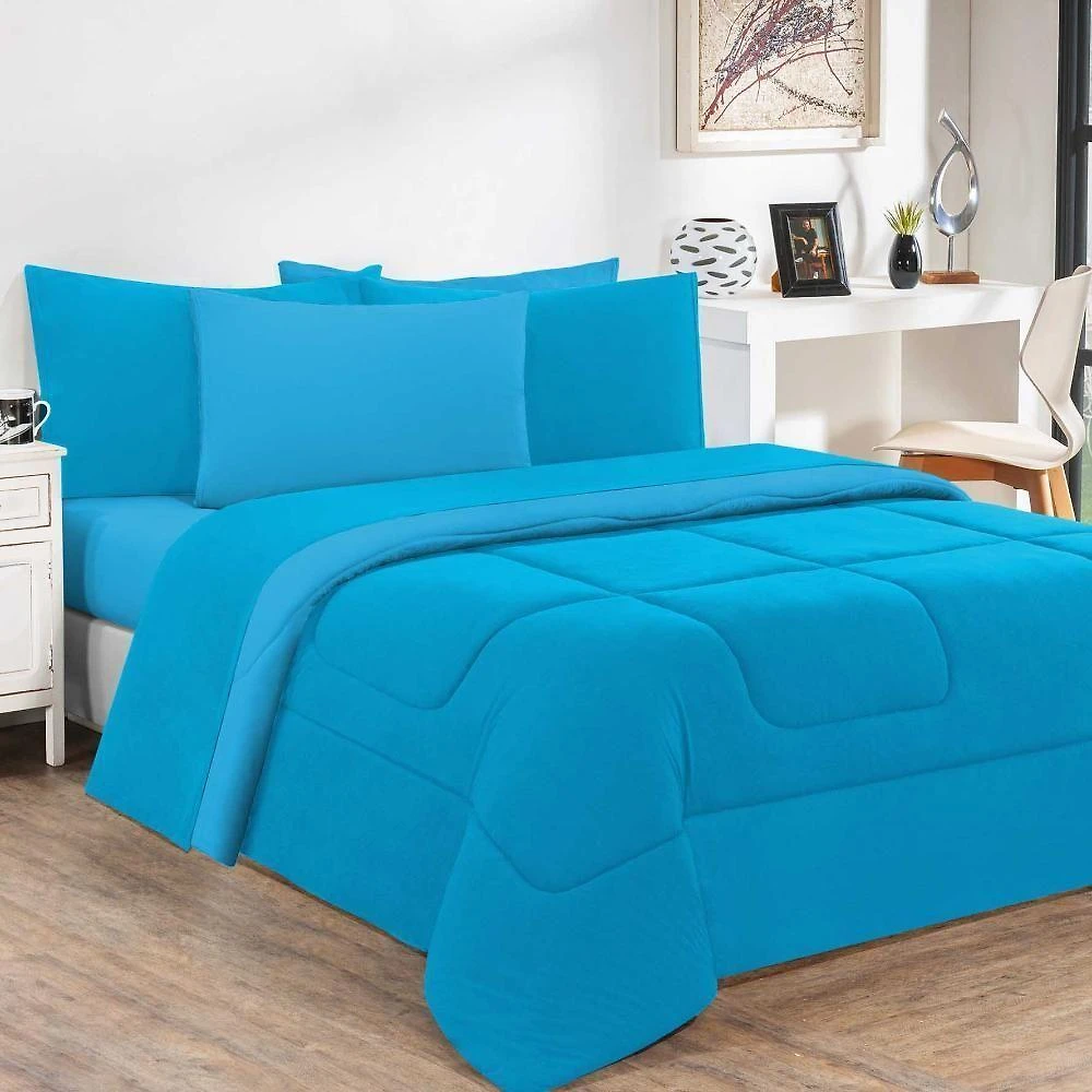Kit Edredom Malha 100% Algodão Gran Moratta 3 Peças King - Azul Turquesa-azul Turquesa