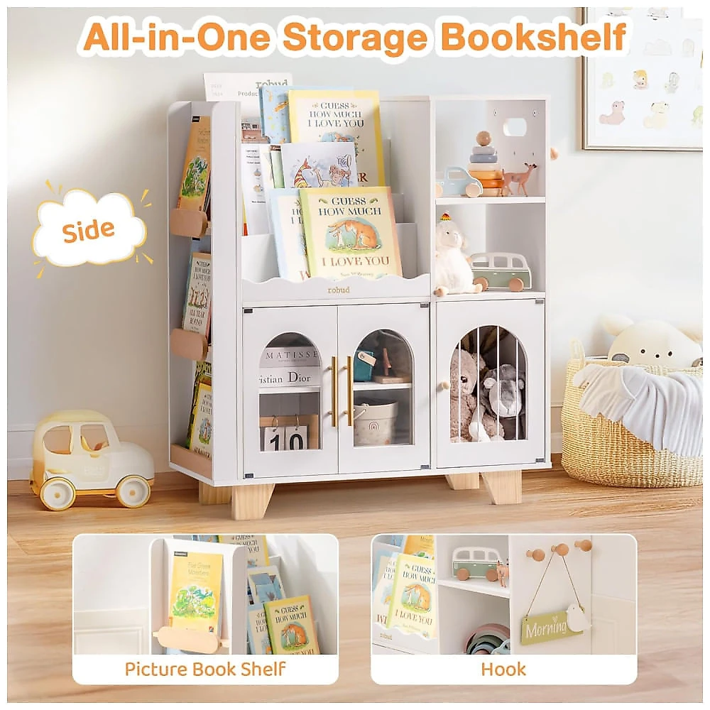 Estante de Madeira Educativa ROBUD para Organização de Brinquedos, 6 Compartimentos, Ideal para Quarto Infantil