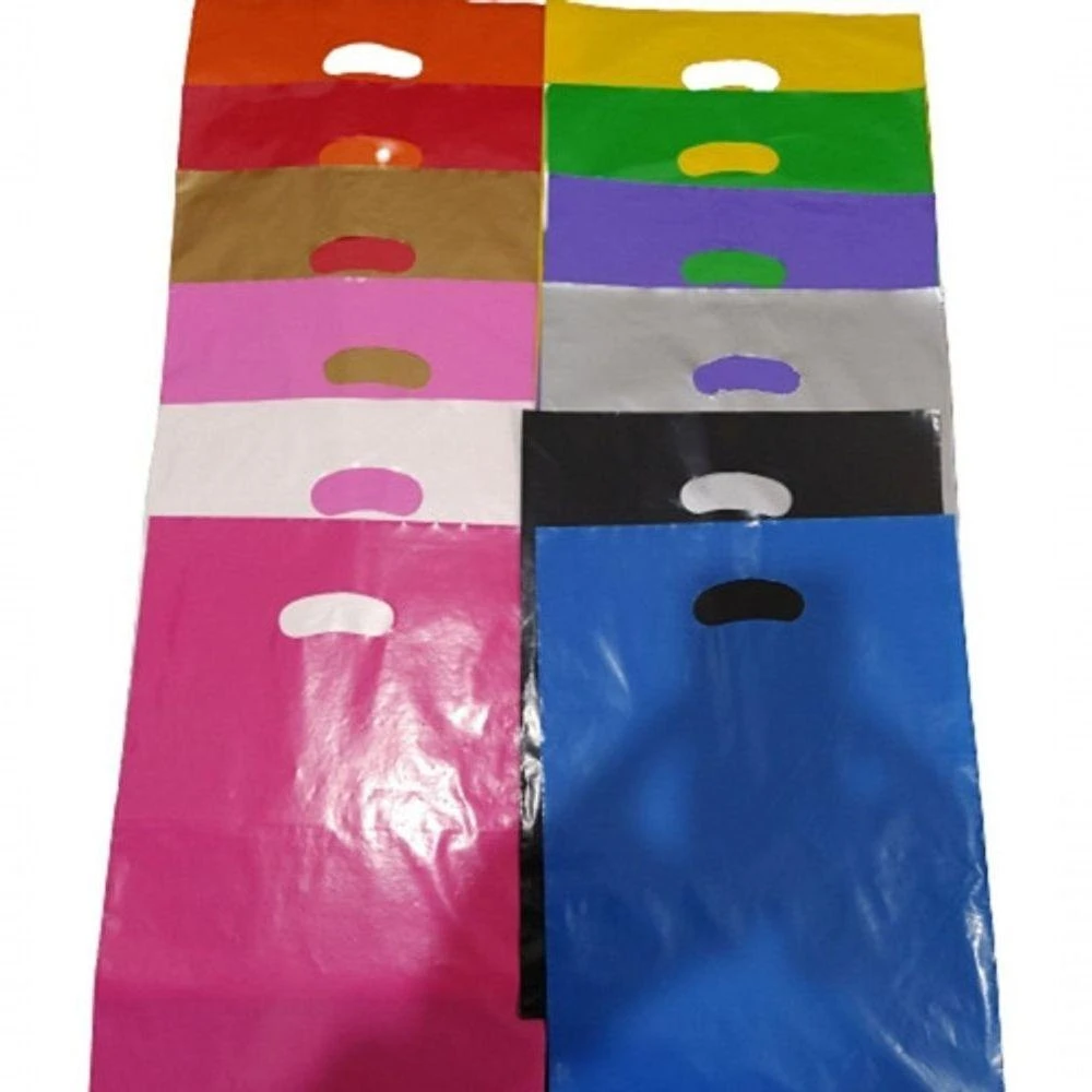 Kit 100un Sacola Plástica 20x30 Alça Boca de Palhaço Resistente Amarelo Azul Branco Higipack