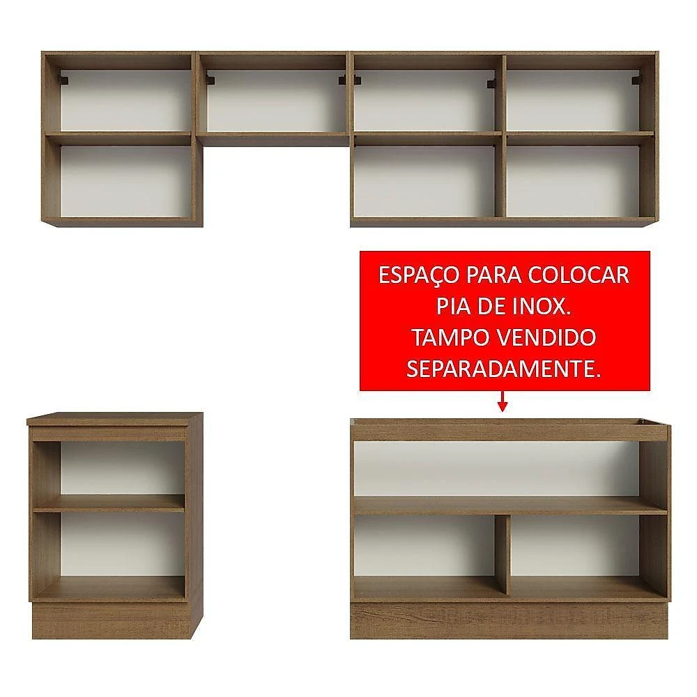 Armário De Cozinha 240Cm Rustic/Preto Glamy 09 Rustic/Preto