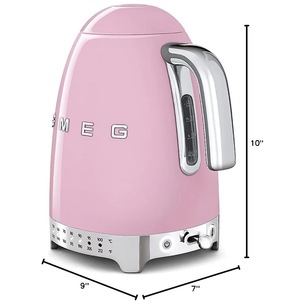 Chaleira Elétrica SMEG 1,7 Litros de Temperatura Variável Estilo Retrô em Inox, 1400W, 120V, Base Giratória 360°, Função de Manter Quente