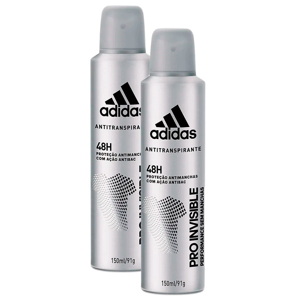 Desodorante Adidas PRO Invisible Aerosol Antitranspirante Masculino 48h 150ml | Kit com duas unidades